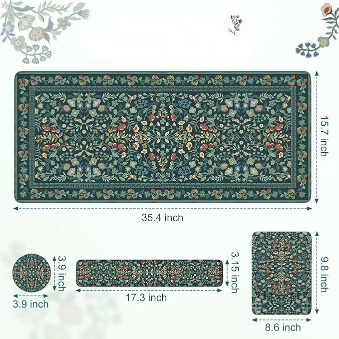 iLeadon Mouse Pad and Keyboard Wrist Rest Extra Large Mouse Pad Set Memory Foam Wrist Support for Keyboard Ultra Smooth Dark Green Desk Mat Sets for Office Women(Floral)