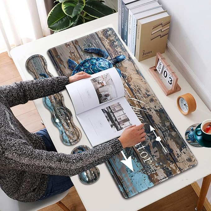 Large XXL Gaming Desk Mat 31.5x 11.8 Ergonomic Keyboard Wrist Rest &amp Mouse Pad Wrist Rest + Coaster Set Non-Slip Base Memory Foam Office and Home Chaos Coordinator