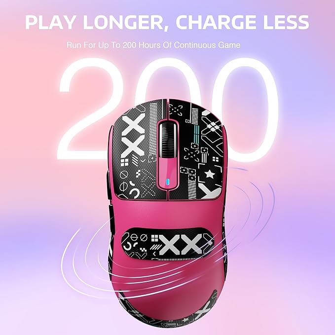 MANBASNAKE × ATTACK SHARK X3 Wireless Gaming Mouse 49g Lightweight Triple Mode Ergonomic Computer Mouse PAW3395 26K DPI Sensor200h Battery Life Griptape Programmable Buttons for PC/Mac/Win (Berry)