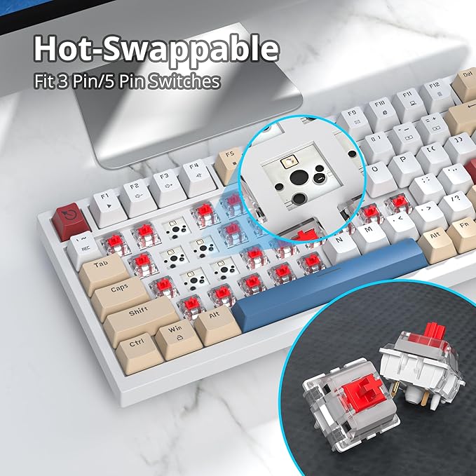 Guffercty kred 75% Retro Keyboard with Knob Custom Gasket Mounted Wired Mechanical Gaming Keyboard 75 Percent RGB Hot Swap for Mac/Windows/Linux (Gasket 82 Soy Milk)