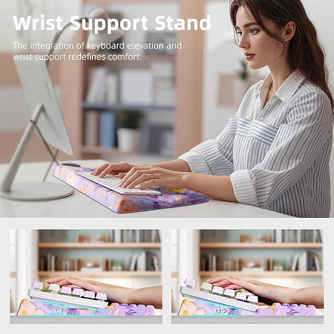 Ospelelf Keyboard Wrist Rest Pad Comfy Ergonomic Keyboard Stand Riser Holder Computer Wrist Support Cushion forTyping Purple Flower