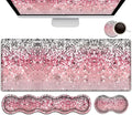 Pink Mouse PadKeyboard Mouse Pad SetExtended Gaming Mouse Pad + Memory Foam Keyboard Wrist Rest Support Pink Glitter Office Desk Mat Writing Pad Easy Typing Pain ReliefXXL Large Mousepad Desk Mat
