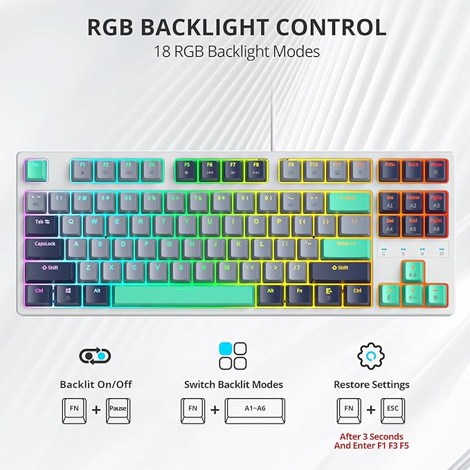 75% Mechanical Gaming Keyboard with Red Switch RGB LED Backlit 87 Keys TKL Wired Computer Keyboard for Windows Laptop PC Gamer