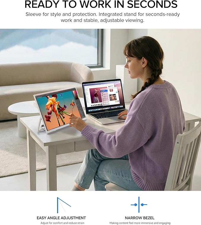 UPERFECT Portable Monitor 15.6 125% sRGB 1080P Laptop Monitor Ultra-Slim White Display USB-C &amp MINI HDMI 350 Nits VESA &amp Case Travel Small Second Screen for Computer Mini PC Game Cons