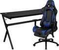 Flash Furniture Optis Gaming Desk and Blue Footrest Reclining Gaming Chair Set - Cup Holder/Headphone Hook/Removable Mouse Pad Top/Wire Management
