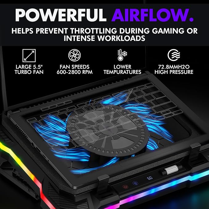 Tilted Nation Gaming Laptop Cooling Pad with USB Hub - Boost Performance Stay Comfortable - RGB Laptop Cooler Stand with Adjustable Height &amp Fan Speed RGB USB (C + A) Hub for 15.6 - 19 Lapto