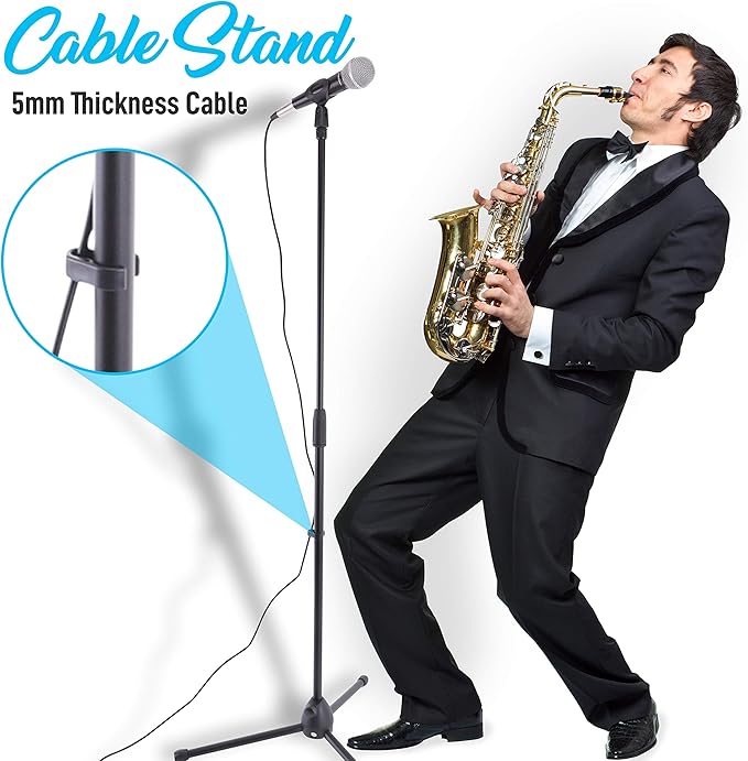 Professional Handheld Dynamic Microphone Kit - Unidirectional Vocal Wired Microphone w/Carry Bag Metal Mic Stand Holder/Clip &amp 16.4ft XLR Audio Cable to 1/4'' Audio Connection - Pyle PDMIC88ST