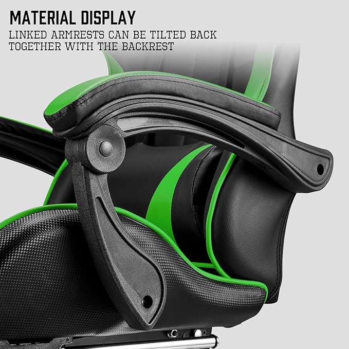 Huracan Gaming Computer Chair with Footrest Adjustable Video Game Chairs for Adults Heavy Duty Office Chair with Headrest and Lumbar Support Green