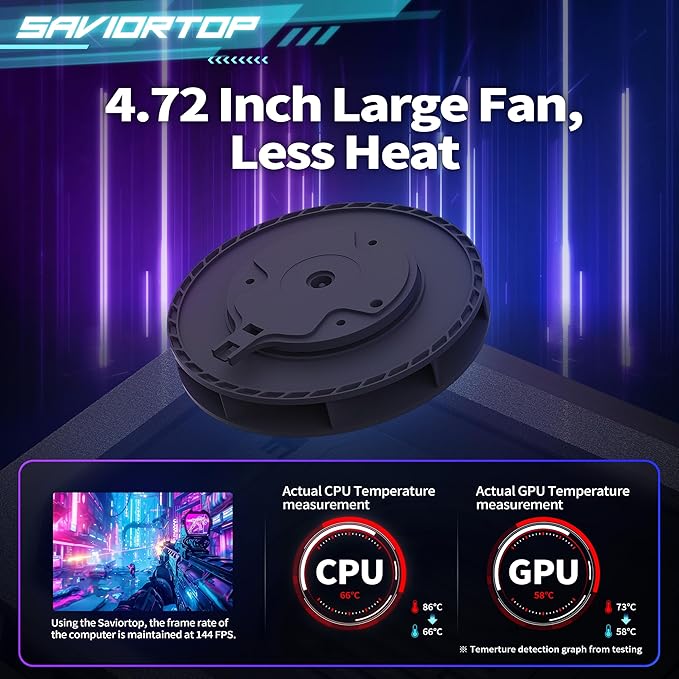 Brook Saviortop Gaming Laptop Cooling Pad – High-Speed 3500 RPM Laptop Cooler with Turbo Fan RGB Cooling Stand for 10-19 Inch Laptops Touch Control USB-C Hub Adjustable Height Quiet Cooling Fan
