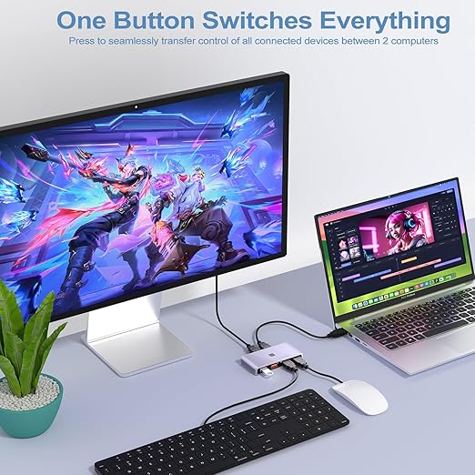 USB 3.0 Switch 2 Computers Sharing 4 USB Devices One-Button Switcher for Keyboard Mouse Printer Scanner USB Peripheral Sharing Hub for PC Laptop with 2 USB 3.0 Cables Aluminum Alloy Case