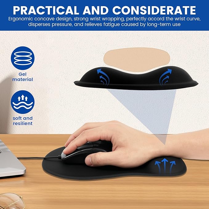 Ergonomic Mouse Pad with Gel Wrist Rest 4 Pack Smooth Wrist Support Surface Comfortable Mousepad with Non-Slip Base for Laptop Computer Office &amp Home Desk Accessories.