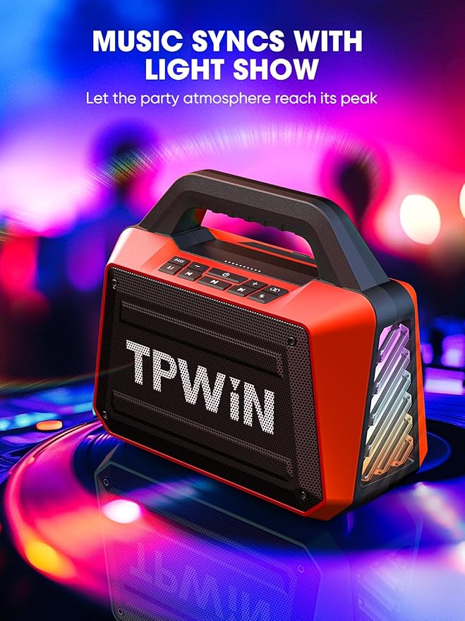 Portable Bluetooth Speakers - Wireless Speaker 80W Peak Loud Speaker with Light Strong Bass BT 5.3 TWS IPX6 Waterproof 20H Playtime for Home Party Outdoor Beach Camping - Red