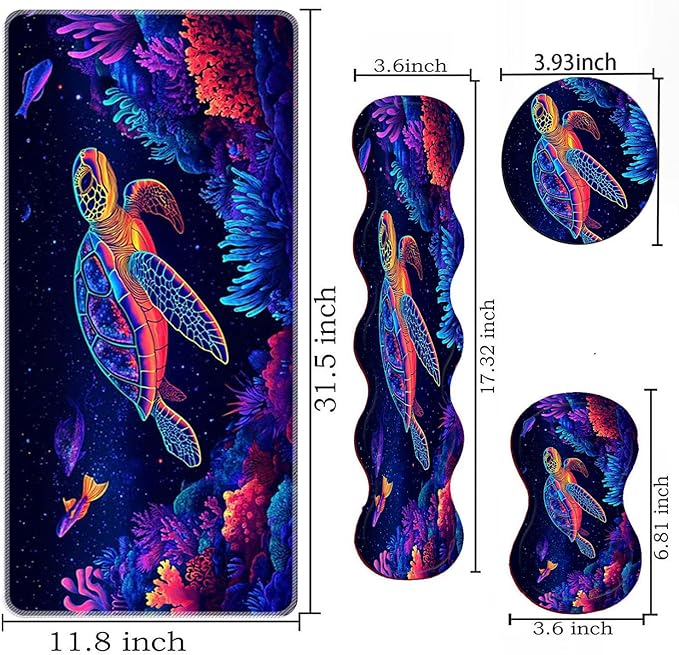 Large Mouse Pad Wrist Support SetDesk Pad+Keyboard Wrist Rest+Mouse Pad Wrist Support+Coaster4in1 XXL Big MousepadErgonomic Design Gaming Mat for Home Office TableSea Turtles