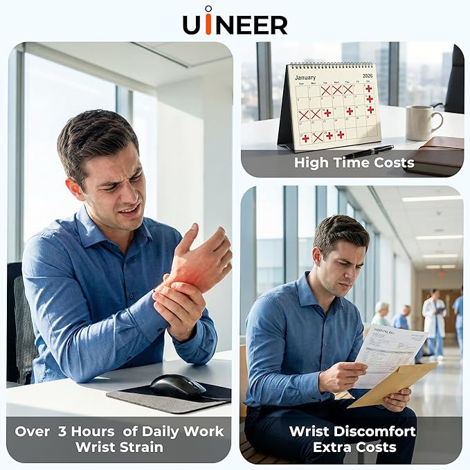 Uineer Wireless Ergonomic Mouse Bluetooth Mice (BT4.0/5.0 and 2.4G) Rechargeable Vertical Mouse 3 Multi-Device Connectivity for Computer/PC/Mac/Laptop Quiet Clicks for Office Gaming Home Black