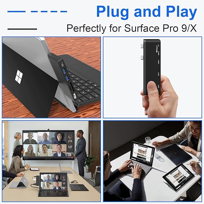 Surface Pro 9 Docking Station with 4K HDMI USB-C Thunerbolt 4 (8K@30Hz Video+40G Data+100W Power) 2X USB3.0 SD+TF Card Slot Triple Display Surface Pro 9/ Surface Pro X Accessories