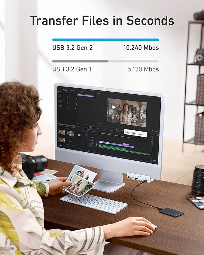 Anker USB C Hub 535 USB C Hub (5-in-1) with 2 USB-A 10 Gbps Data Ports USBC 10 Gbps Port SD and microSD Card Reader for iMac Pro/iMac 24 inch 2021 / iMac 27 inch / 21.5 inch