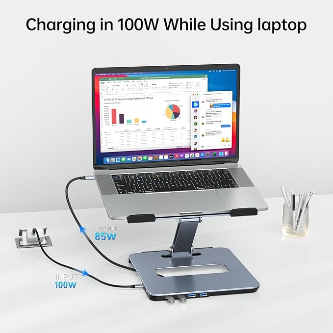 BENFEI Laptop Stand with USB C 6in1 Docking Station HDMI 4K@60Hz 4*USB3.0 100W PD Compatible with MacBook Pro/Air iPad Pro XPS Thinkpad