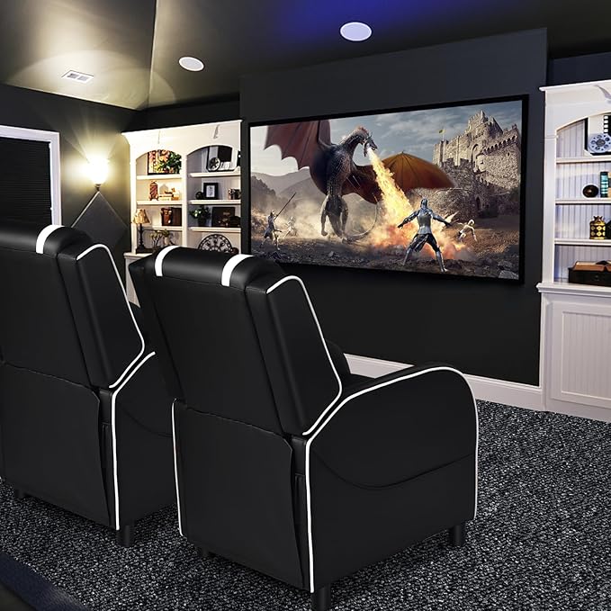 GYMAX Gaming Recliner Massage Gaming Chair with Adjustable Backrest Footrest Remote Control &amp Side Pocket Ergonomic Game Lounge Chair Racing Style Single Theater Seat Game Sofa for Adults (Whi