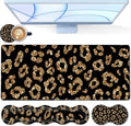 Gold Leopard Desk Pad Set - Extended Gaming Mouse Pad+ Ergonomics Memory Foam Wrist Rest Support 31.5x11.8in Waterproof Large Mouse Pad for Home Office Black XXL Mouse Mat