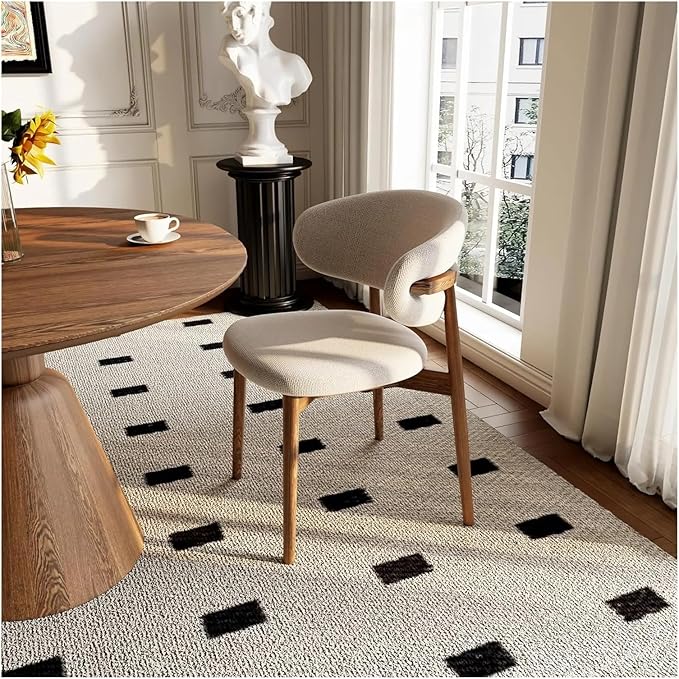 Adjustable Office Computer Chair with Armrest 1pcs Modern Solid Wood Upholstered Dining Chairs with Curved Backrest Natural Wood Legs(Oak)