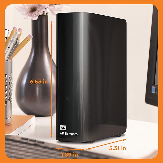 Western Digital 8TB Elements Desktop External Hard Drive USB 3.0 external hard drive for plug-and-play storage - Western DigitalBWLG0080HBK-NESN Black