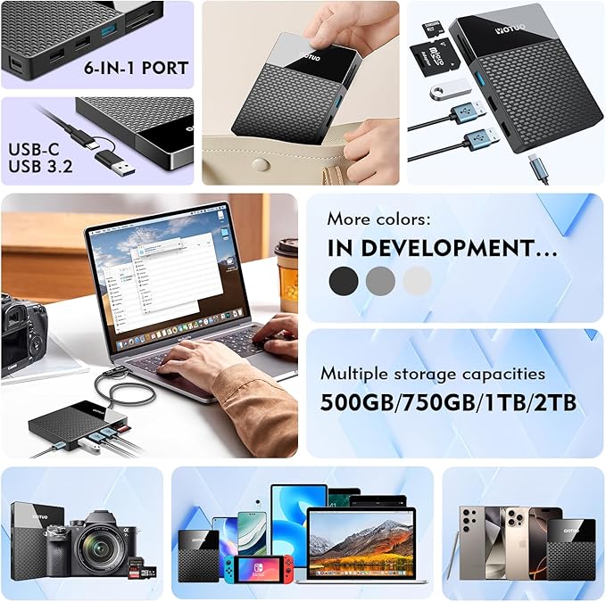 Portable 500GB Docking Station External Hard Drive Multiport USB-C Hub + HDD 7-in-1 USB 3.0 SD/TF Card Multi-Functional HDD for Windows Mac Android TV Phone Laptop Desktop PC