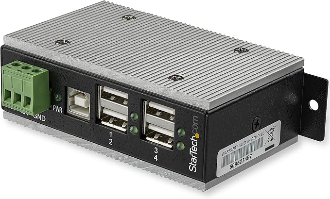 StarTech.com 4-Port USB 2.0 Hub - Metal Industrial USB-A Hub with ESD &amp 350W Surge Protection - Extended Operating Temp -40 to 185°F - Din Rail/Wall/Desk Mountable - USB Expander Hub TAA