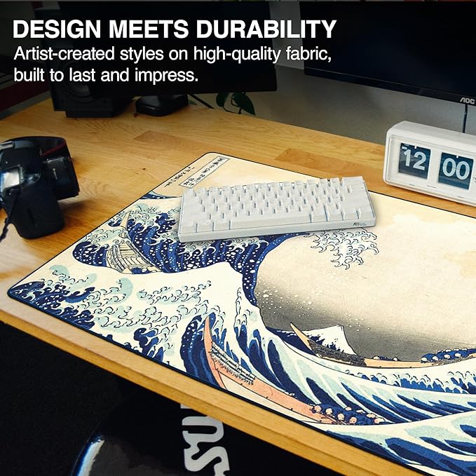 MPCO. Original Large Gaming Desk Mat – 36 x 17 Duraglyde Ukiyo-E Great Wave Full Desk Mouse Pad for Smooth Precision – Non-Slip Washable Extra-Large PC Mouse Pad for Gaming Sessions