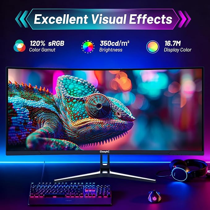 34 Inch Ultrawide Curved Gaming Monitor - WQHD 3440x1440p 165Hz 120% sRGB FreeSync VESA Mountable (DP&ampHDMI Cable Incl.) - Immersive PC Monitor for Gamers &amp Professionals Black