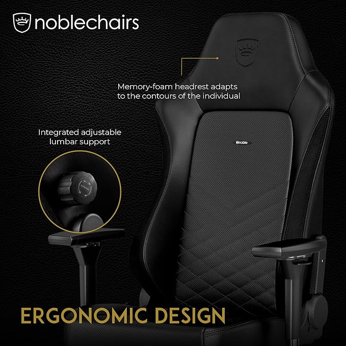 noblechairs Hero Gaming Chair/Office Chair with Lumbar Support PU Faux Leather Black