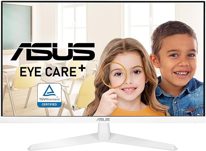 ASUS VY279HE-W 27” 1080P Monitor - White Full HD 75Hz IPS Adaptive-Sync/FreeSync Eye Care Plus Color Augmentation Rest Reminder HDMI VGA Frameless VESA Wall Mountable
