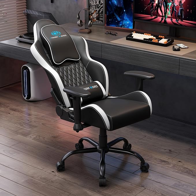 Gaming Chair Ergonomic Office Recliner with Diamond Stitching Gray Fabric 90-145° Adjustable Backrest Modern Style 300 lbs Capacity Living Room Computer Chair