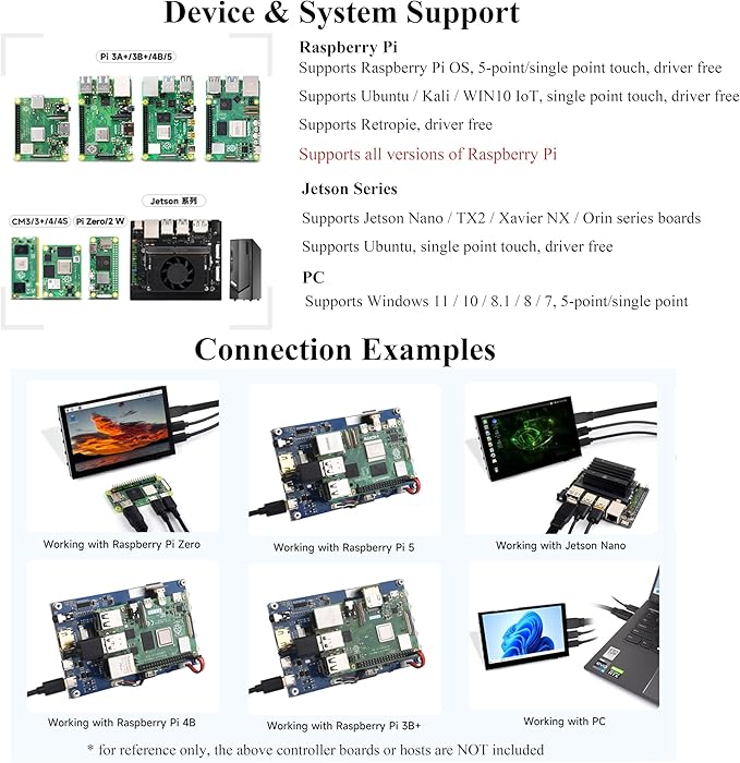 5inch HDMI Touch Screen 1024x600 Capacitive Touch IPS Display Compatible with Raspberry Pi 5/4B/3B+/3B/Zero 2W/Zero W/Zero/Pico/Pico W Win 11/10/8.1/8/7 /Jetson Nano (Wide-Bezel Capacitive Touch)