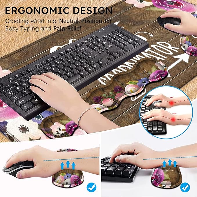 Mouse Pad SetLarge Gaming Mouse Pad + Keyboard Wrist Rest Support + Mouse Wrist Rest31.5 x 11.8 in Extended Desk Mat for OfficeChaos Coordinator Quotes Vintage Watercolor Flora Desktop Decoration