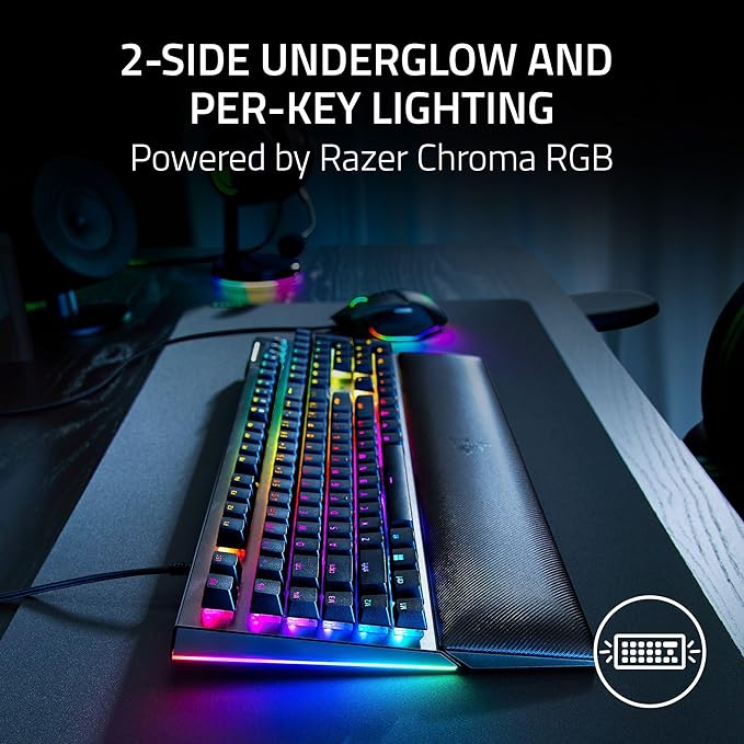 Razer BlackWidow V4 Mechanical Gaming Keyboard: Green Switches Tactile &amp Clicky - Chroma RGB - 6 Macro Keys - Magnetic Wrist Rest - Doubleshot ABS Keycaps - Roller &amp Media Keys - Snap Tap