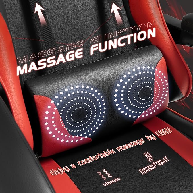 Shahoo Gaming Chair Video Gaming Chair with Footrest and Lumbar Support Ergonomic Computer Chairs with 360° Swivel and Height Adjustable Spin Chair with Headrest for Home Office Study Room (Red)