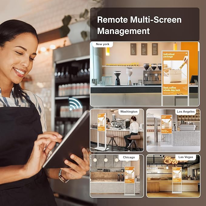 43 inch Digital Signage Kiosk 700 nits 4K UHD Ultra-Bright Advertising Screen Floor Standing Digital Poster for Retail Display and Trade Show Display Free Web Content Editor Android USB/HDMI