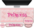 DINKY Pink Mouse Pad with Wrist Rest Desk Pad for Keyboard and Mouse Ergonomic Mousepad Set Keyboard Wrist Rest with Coaster Desk Mat Combo for Office Home Pink Princess
