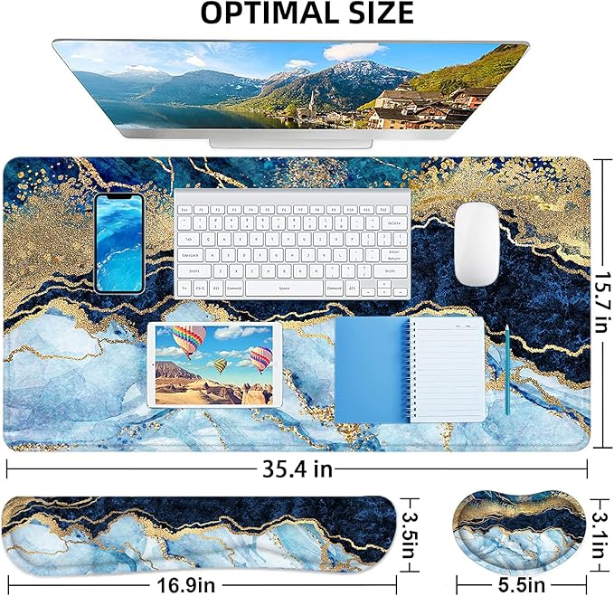 LATEEFAH Large Mouse Pad and Keyboard Wrist Rest Desk Pad for Keyboard and Mouse Extended Gaming Mouse Pad with Wrist Support Waterproof Non-Slip Desk Mouse Mat for Office Home