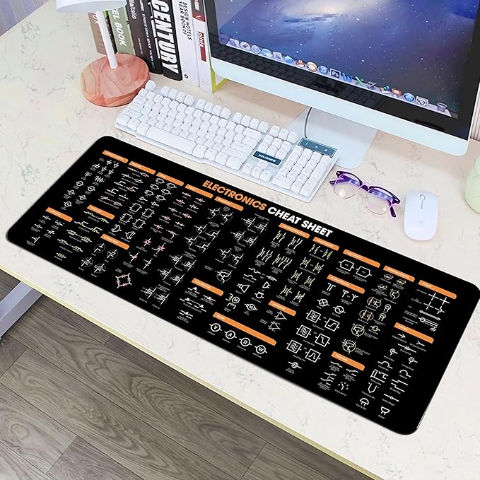 Electronics Cheat Sheet Mouse Pad – Circuit Symbols Quick Reference Mouse Mat Large Desk Mat for Students &amp Engineers Essential Computer Accessories for Study Work and Reference Purposes NNA