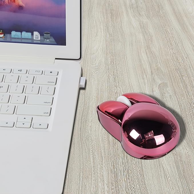 2.4G Wireless Mouse Cute Rabbit Shape Bluetooth Small Optical Mice 1200DPI USB Kawaii Computer Mouse for Small Hands Kids Women Red