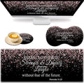 Large Game Mouse Pad + Wrist Support Pad + Coffee Coaster Rose Gold Proverbs 31:25 Foldable Table Mat with Stitched Edge Non-Slip Set Pad Suitable for Office Work and Home