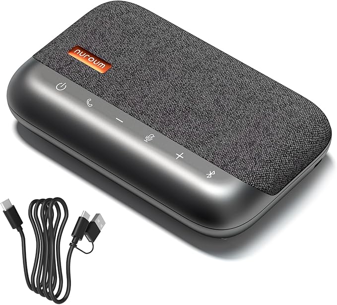 NUROUM A05B(2nd Gen) Bluetooth Conference Speaker and Microphone Portable Wireless Speakerphone with Noise Canceling Mic 16ft Voice Picked Up Computer Speakers for Desktop PC/Laptop/Business Trips