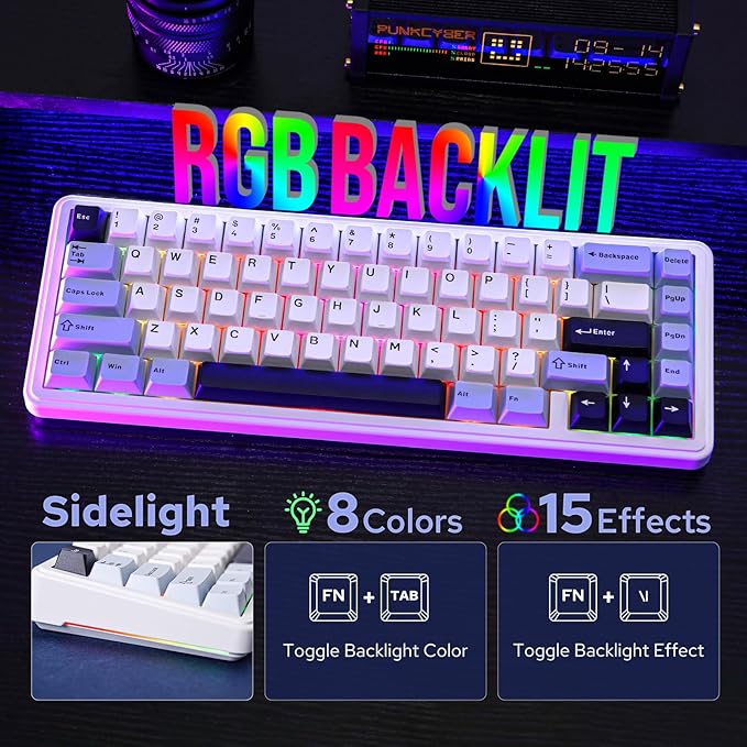 EPOMAKER x Aula F65 65% Wireless Mechanical Keyboard Hot Swappable Gasket Custom Gaming Keyboard with Five-Layer Padding RGB Backlit BT/2.4GHz/USB-C (Light Blue Graywood V3 Switch)
