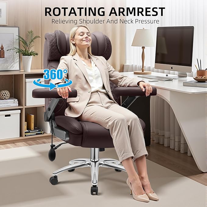 Office Desk Chair Big and Tall Executive Office Computer Chair Extra Wide 500LBS Heavy Duty Office Chair High Back Ergonomic Office Gaming Chair with Adjustable Lumbar Support &amp 5D Flip Arms