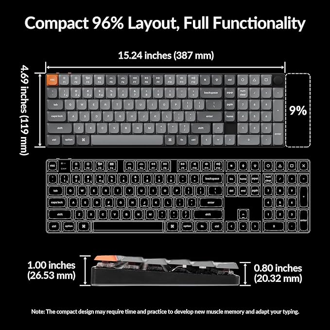 Keychron K17 Max 96% Layout QMK/Launcher Ultra-Slim Wireless/Type-C Wired Mechanical Keyboard with White LED Backlit Low-Profile Gateron Mechanical Brown Switch Compatible with Mac Windows Linux