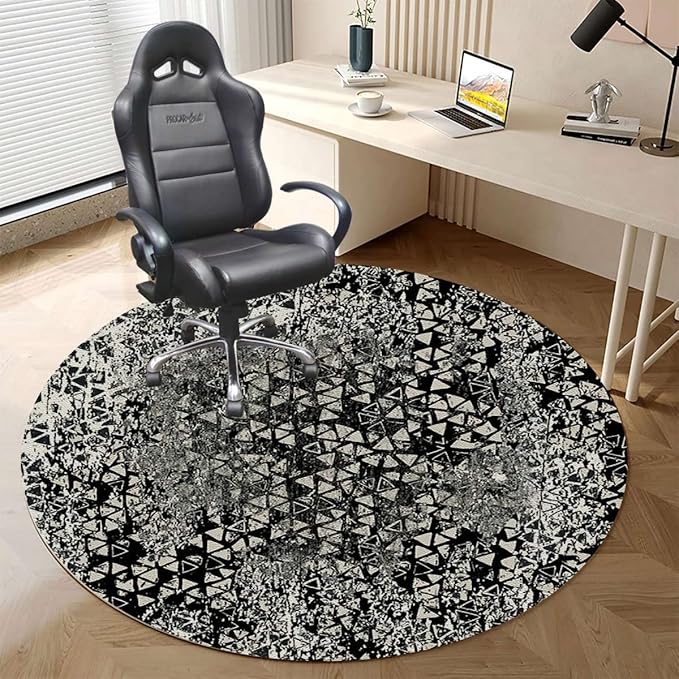Black PU Leather Carpet for Hard Wood &amp Tile Floor Gothic Classical Bridal Composition Chair Rugs Floor Protectors Mat Computer Chair Mat for Rolling Chair Retro Pattern Diameter 35.4 in