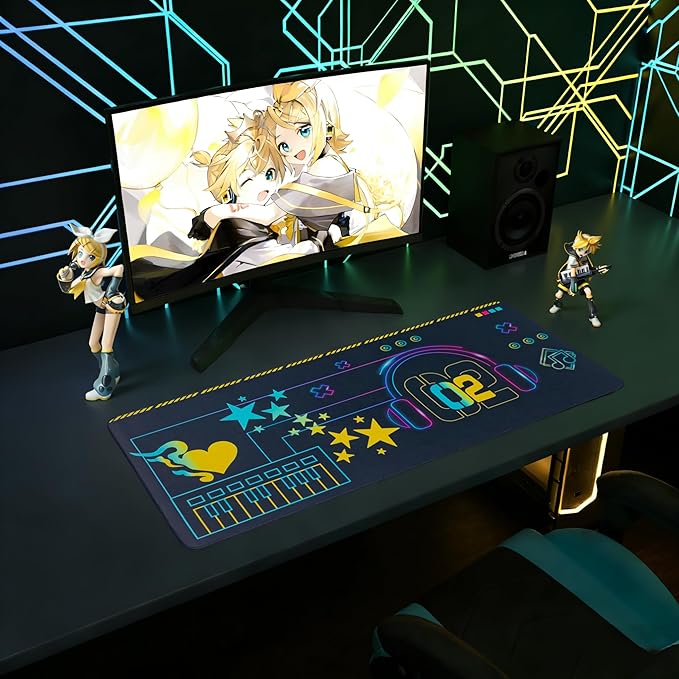 Mouse Mat Collaboration Series Kagamine Rin &amp Len 35.4x15.7 Inch Extended Gaming Desk Pad Non-Slip Rubber Base