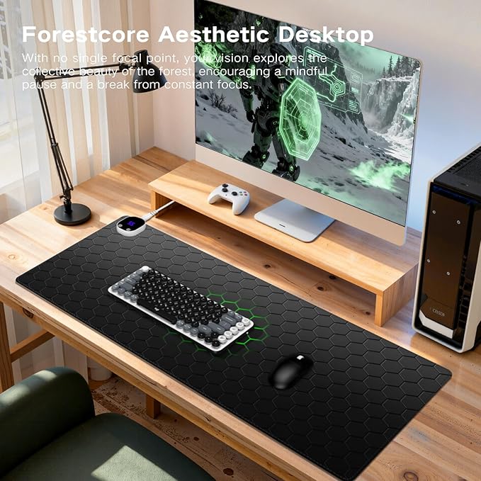 iLeadon Heated Mouse Pad Electric Warm Desk Pad with 3 Heating Levels &amp 3 Auto Shut-Off Levels 35.4 x 15.7 Large Safe Desk Mat Hand Warmer for Home Office Work Honeycomb Black