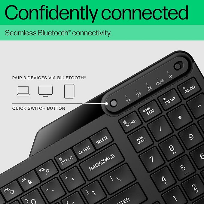 HP 460 Multi-Device Bluetooth Keyboard - Bluetooth with Swift Pair to 3 Multi-Devices Compatible with Windows/Mac/Chromebook Laptop Notebook Black (7N7B8AA)